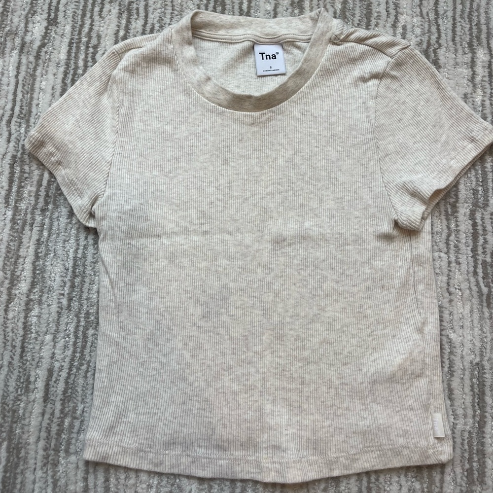 Tna Cream Ribbed Cropped T-Shirt